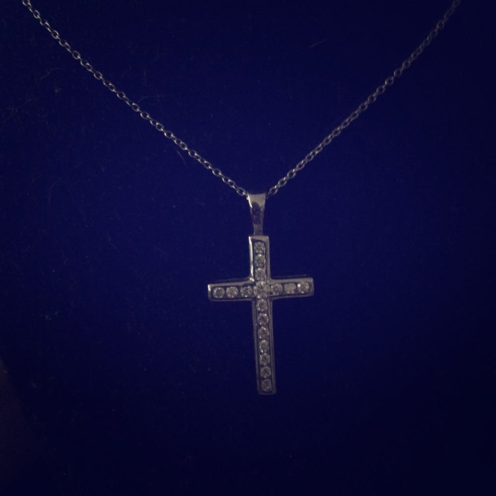 925 cross necklace with white stones